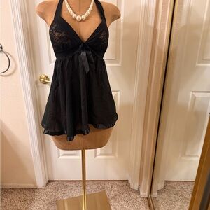 Elegant Black Halter Babydoll Lingerie